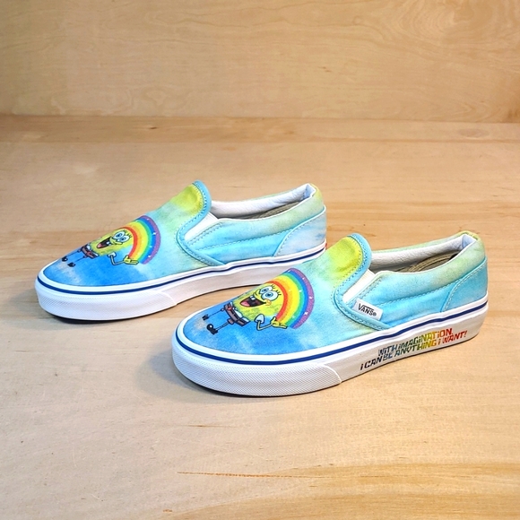 Vans Authentic X SpongeBob Blue Green Canvas Rainbow Kids Shoes - Picture 4 of 10